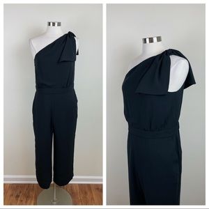 J. Crew Solid Black One Shoulder Bow Jumpsuit Women Size 10